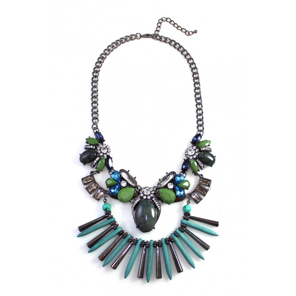 Scab Turquoise Fringe Spike Statement Necklace